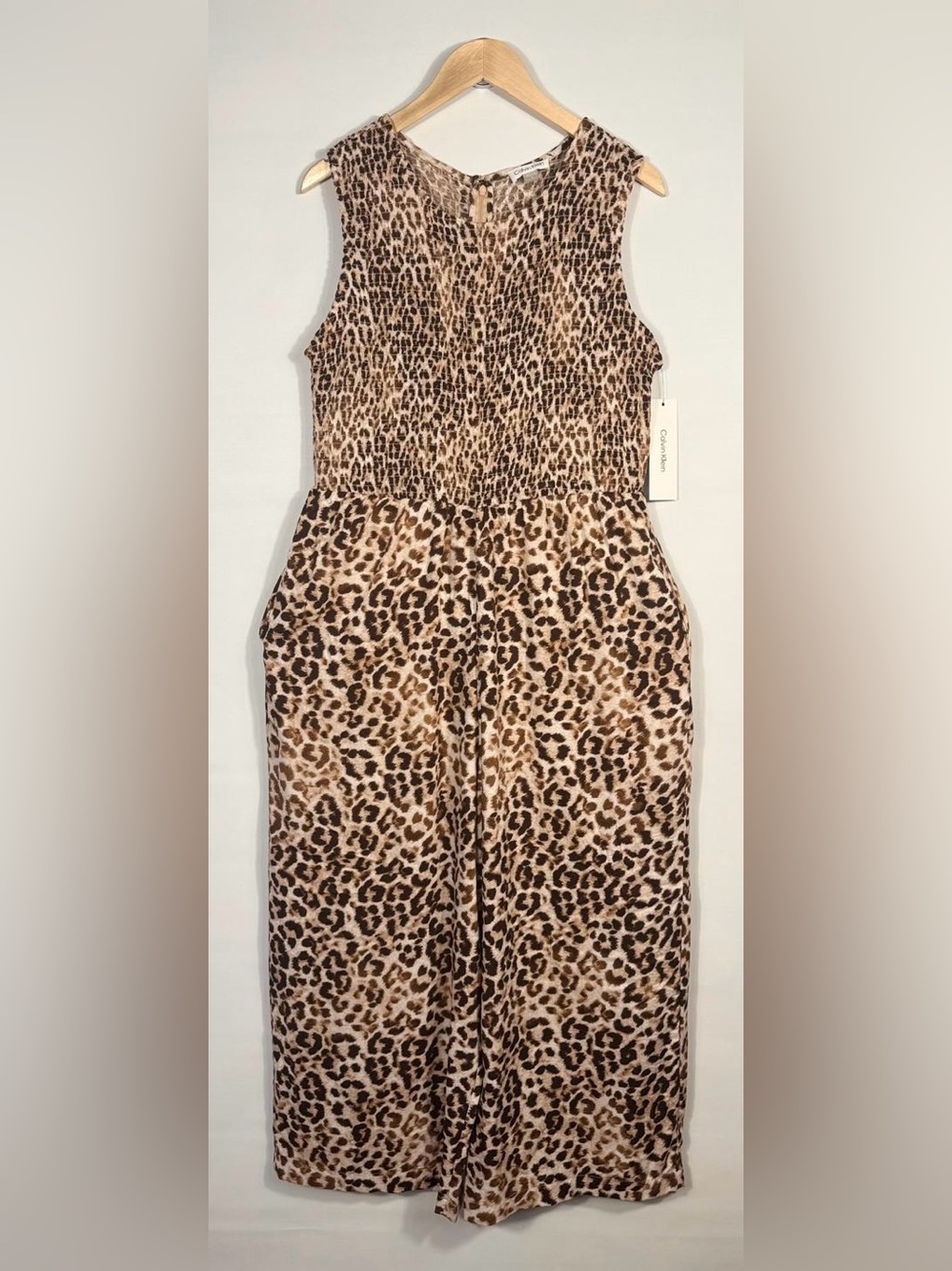 NEW Calvin Klein Women's 12 Animal Print Smocked Jumpsuit • Reg Price $129